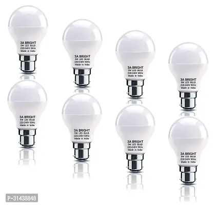 3A BRIGHT 5-Watt B22 Combo Pack of 8 Light Weight Plastic Body Cool White Led Bulb-thumb0