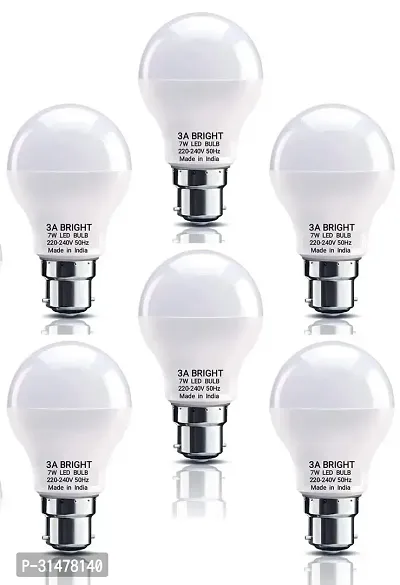 3A BRIGHT 7-Watt B22 Cool White DOB Instant Bright LED Bulb Pack of 6-thumb0