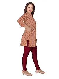 Women's Cotton Straight Short Kurti (XX-Large, cora/merun Flower Print)-thumb3