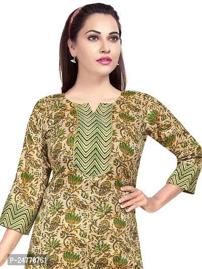 Gewaad Women's Cotton Blend Printed Straight Kurta with Pant (M, Green print)-thumb4