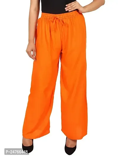 HUNGRY FASHIONS Palazzo For Womens | Plazzo Pant | Free Size Palazo | Orange-thumb2