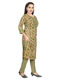 Gewaad Women's Cotton Blend Printed Straight Kurta with Pant (M, Green print)-thumb1