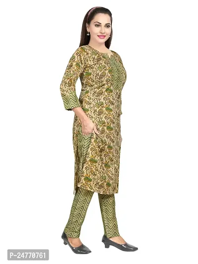 Gewaad Women's Cotton Blend Printed Straight Kurta with Pant (M, Green print)-thumb2