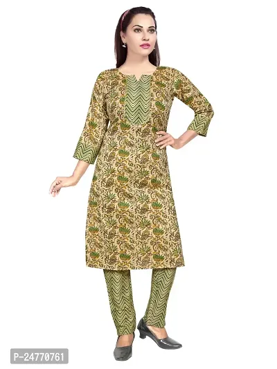 Gewaad Women's Cotton Blend Printed Straight Kurta with Pant (M, Green print)