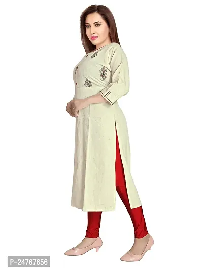 Gewaad Women's Cotton Straight Kurti (Large) Off White-thumb5