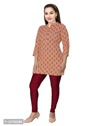 Gewaad Women's Cotton Straight Short Kurti (Small, cora/merun Flower Print)-thumb2