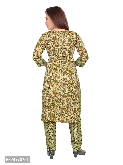 Gewaad Women's Cotton Blend Printed Straight Kurta with Pant (M, Green print)-thumb3