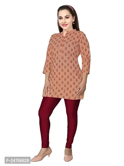 Women's Cotton Straight Short Kurti (XX-Large, cora/merun Flower Print)-thumb2