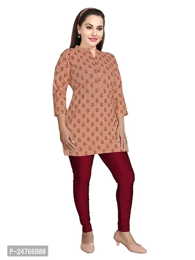 Gewaad Women's Cotton Straight Short Kurti (Small, cora/merun Flower Print)-thumb4