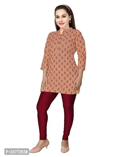 Gewaad Women's Cotton Straight Short Kurti (Medium, cora/merun Flower Print)-thumb2