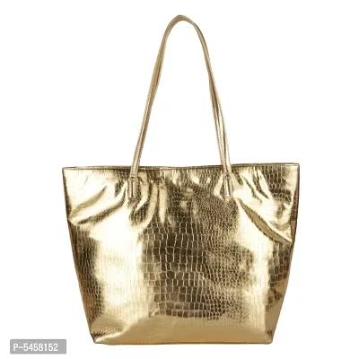 Gold Color Tote Bag/Hand Bag with Croco Texture-thumb0