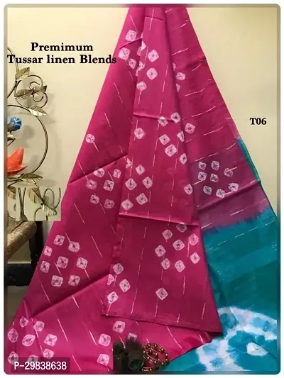 Stylish Linen Blend Magenta Printed Saree with Blouse piece-thumb0