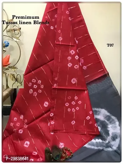 Stylish Linen Blend Red Printed Saree with Blouse piece