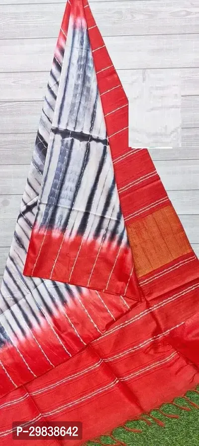 Stylish Cotton Blend Multicoloured Striped Saree with Blouse piece-thumb0