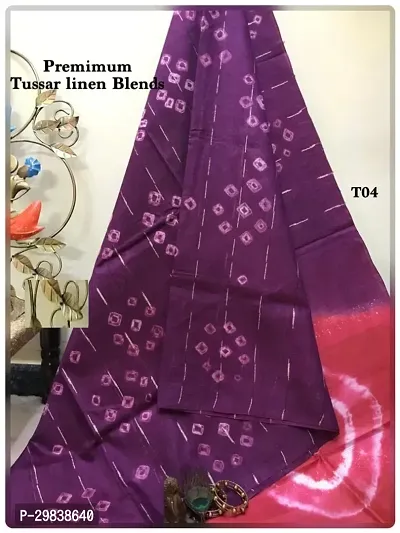 Stylish Linen Blend Purple Printed Saree with Blouse piece-thumb0