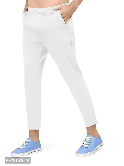 Stylish White Linen Solid Regular Fit Trousers-thumb0