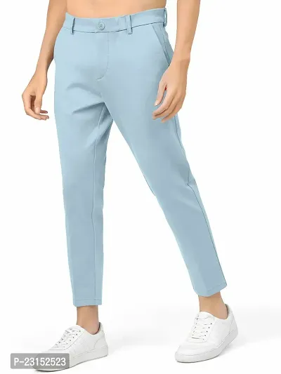 Stylish Sky Blue Linen Solid Regular Fit Trousers