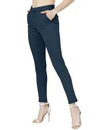 CLINSY Fashion Lycra Blend Trousers for Women Ankle Length Trousers for Women Classy and Stylish Trousers  Belt Loop with Pockets Solid Color Navy Blue-thumb3