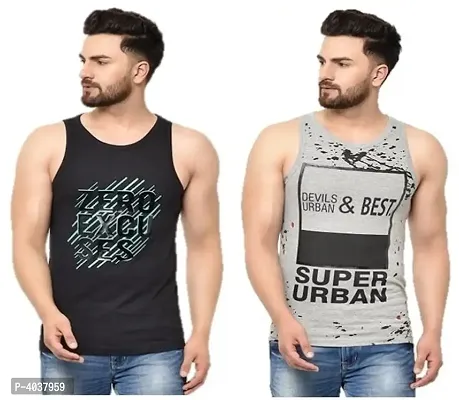 Comfy Multicoloured Cotton Printed Sleeveless Gym Vest For Men (Pack Of 2)