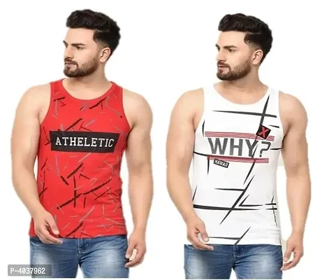 Comfy Multicoloured Cotton Printed Sleeveless Gym Vest For Men (Pack Of 2)