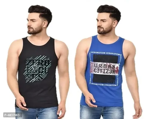 Comfy Multicoloured Cotton Printed Sleeveless Gym Vest For Men (Pack Of 2)-thumb0