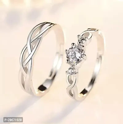 Couple Ring under-99 Agarwal Romantic Her King Her Queen Ring Crystal Silver Ring Couple Rings Women Girls Stainless Steel Crystal Titanium Plated Ring