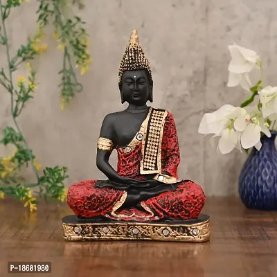 Great Art ?Polyresin Sitting Buddha Idol Statue Showpiece for Home Decor Diwali Decoration and Gifting,Red Black, 23CM 1Piece