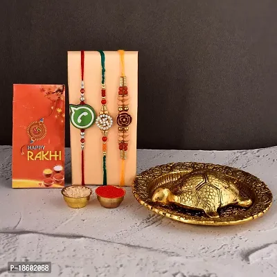 Great Art Rakhi Gift for Brother [Gift Combo - |Rakhi Bhaiya Bhabhi Set with Showpiece for Home Decor Fengshui Vastu Tortoise (3 Rakhi Set with Showpiece)-805-1