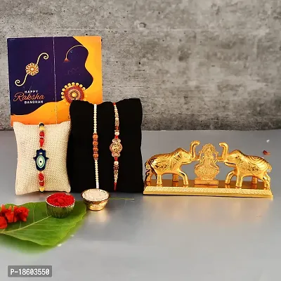 Great Art Rakhi Combo Set for Brother - Rakshabandhan Gift for Bhaiya Bhabhi - Kumkum Box for Gifts+ Rakhi Set of 3 +Roli Chawal + Free Rakhi Card-GADH-022-57-thumb0