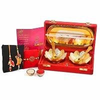 Great Art Rakhi  Gift Set for Brother [Gift Combo - | Rakhi with Brass Bowl with Velvet Box Set of-5 | Wishes Card and Roli Chawal?-GA-02-862-thumb1