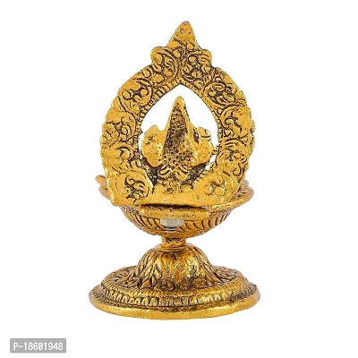 Great Art Aluminum Gold Plated Five Face Ganesh Diya for Home and Office Temple Metal Table Diya | (Height: 4.5 inch)-thumb3