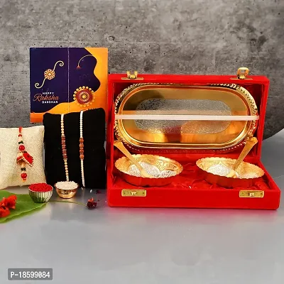 Great Art Rakhi Gift for Brother with Rakhi Gift Combo for Brother Best Gift for Bhaiya Bhabhi + Bowl Set-5 with Awesome Gifts Box + Rakhi Set of-3 +Roli Chawal + Free Rakhi Card-GA02-850