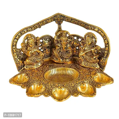 Great Art Laxmi Ganesh Saraswati Idol Diya Oil Lamp Deepak - Metal Lakshmi Ganesha Showpiece Statue - Traditional Diya for Diwali Puja - Diwali Home Decoration Items Gifts-thumb2