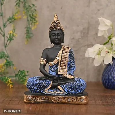 Great Art ?Polyresin Sitting Buddha Idol Statue Showpiece for Home Decor Diwali Decoration and Gifting,Blue White Black, 23CM 1Piece