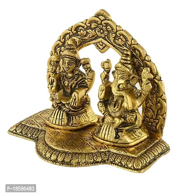 Great Art Metal Laxmi Ganesh On Multi Color Leaf for Home Decor and Gift Purpose(10 x11x 4 cm) (Gold-2)-thumb3