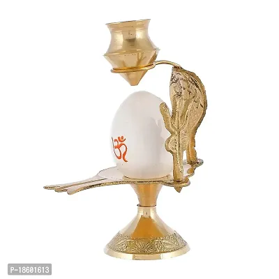 Great Art Shiva Lingam Abhishek Patra with Trishul and Nag Metal Showpiece, White-thumb3