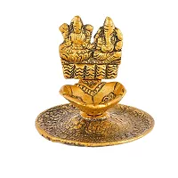 Great Art Metal Gold Laxmi Ganesh Hand Diya with for Pooja or as Puja Article Hath Deepak (3X3 inch, Gold,-thumb1