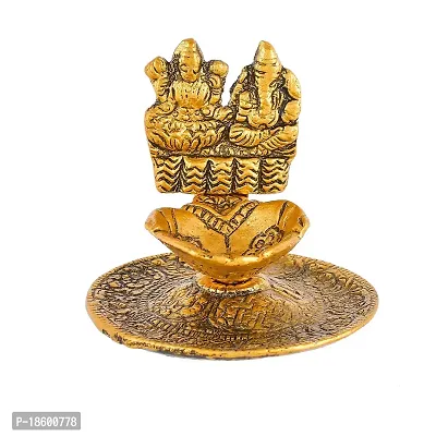 Great Art Metal Gold Laxmi Ganesh Hand Diya with for Pooja or as Puja Article Hath Deepak (3X3 inch, Gold,-thumb2