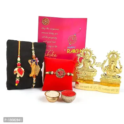 Great Art Rakhi Gift Hamper for Brother - Gold Plated Ganesha Lakshmi Set for Gifting and Rakhi Combo Gift Set with Tilak Material  Greeting Card-GA-022-14-thumb2