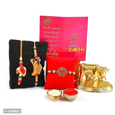 Great Art Rakhi for Brother and Bhabhi Combo Gift (Designer Rakhi Set, kamdhenu Cow, Rakshabandhan Special Card, Roli Chawal)-GA-022-703-thumb2