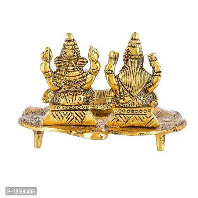 Great Art Metal Laxmi Ganesh Idol Showpiece Oil Lamp Diya, 7 x 5 x 3 Inches, Golden-thumb5