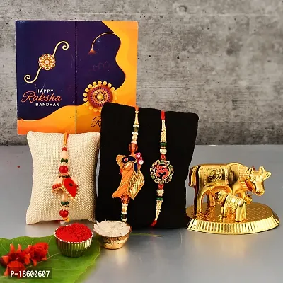 Great Art Rakhi for Brother and Bhabhi Combo Gift (Designer Rakhi Set, kamdhenu Cow, Rakshabandhan Special Card, Roli Chawal)-GA-022-703-thumb0