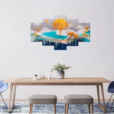 Great Art Wall Scenery for Living Room | Painting for Wall Decoration | Wedding Gift for Couples | 3D Painting for Bedroom | Scenery for Wall With Frames | Abstract Painting Set of 5 (75x43 cm)C409-thumb4