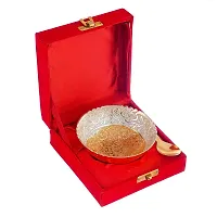 Great Art Sliver Gold Plated Occasional Brass Bowl with Velvet Box for Brother and Sister Greeting Card, Roli Chawal, Rakhi Combo -DAK-600-38-thumb1