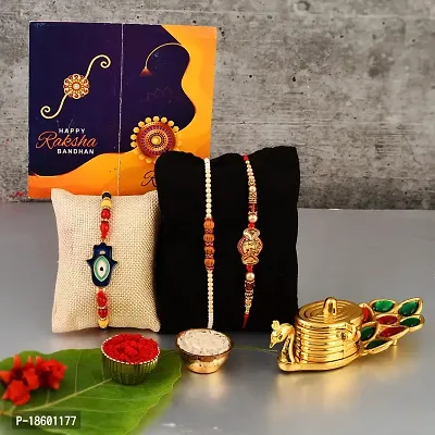 Great Art Rakhi Gift for Brother with Rakhi Gift Combo for Brother Best Gift for Bhaiya Bhabhi + Rakhi with kumkum Box + Rakhi Set of-3 +Roli Chawal + Free Rakhi Card-GA-022-56