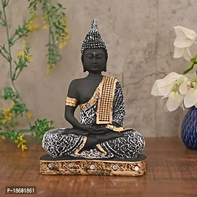 Great Art ?Polyresin Sitting Buddha Idol Statue Showpiece for Home Decor Diwali Decoration and Gifting Antique Silver, 23CM 1Piece