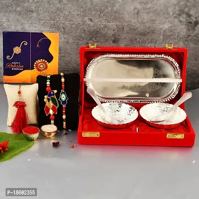 Great Art Rakhi Gift for Brother with Rakhi Gift Combo for Brother Best Gift for Bhaiya Bhabhi + Bowl Set-5 with Awesome Gifts Box + Rakhi Set of-3 +Roli Chawal + Free Rakhi Card-GA02-851