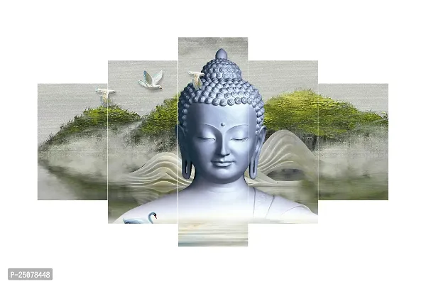 Great Art Buddha Paintings for Living Room | Painting for Wall Decoration | 3D Wall Art for Bedroom | Gautam Buddha Wall Painting Set of 5 (75x43 Cm)B207-thumb0