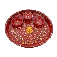 Great Art Steel Achyuth Ganesha Hand Painted Pooja Aarti Thali (Red)-thumb1