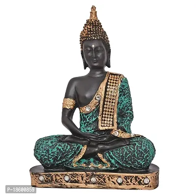 Great Art ?Polyresin Sitting Buddha Idol Statue Showpiece for Home Decor Diwali Decoration and Gifting,Grean Black, 23CM 1Piece-thumb2